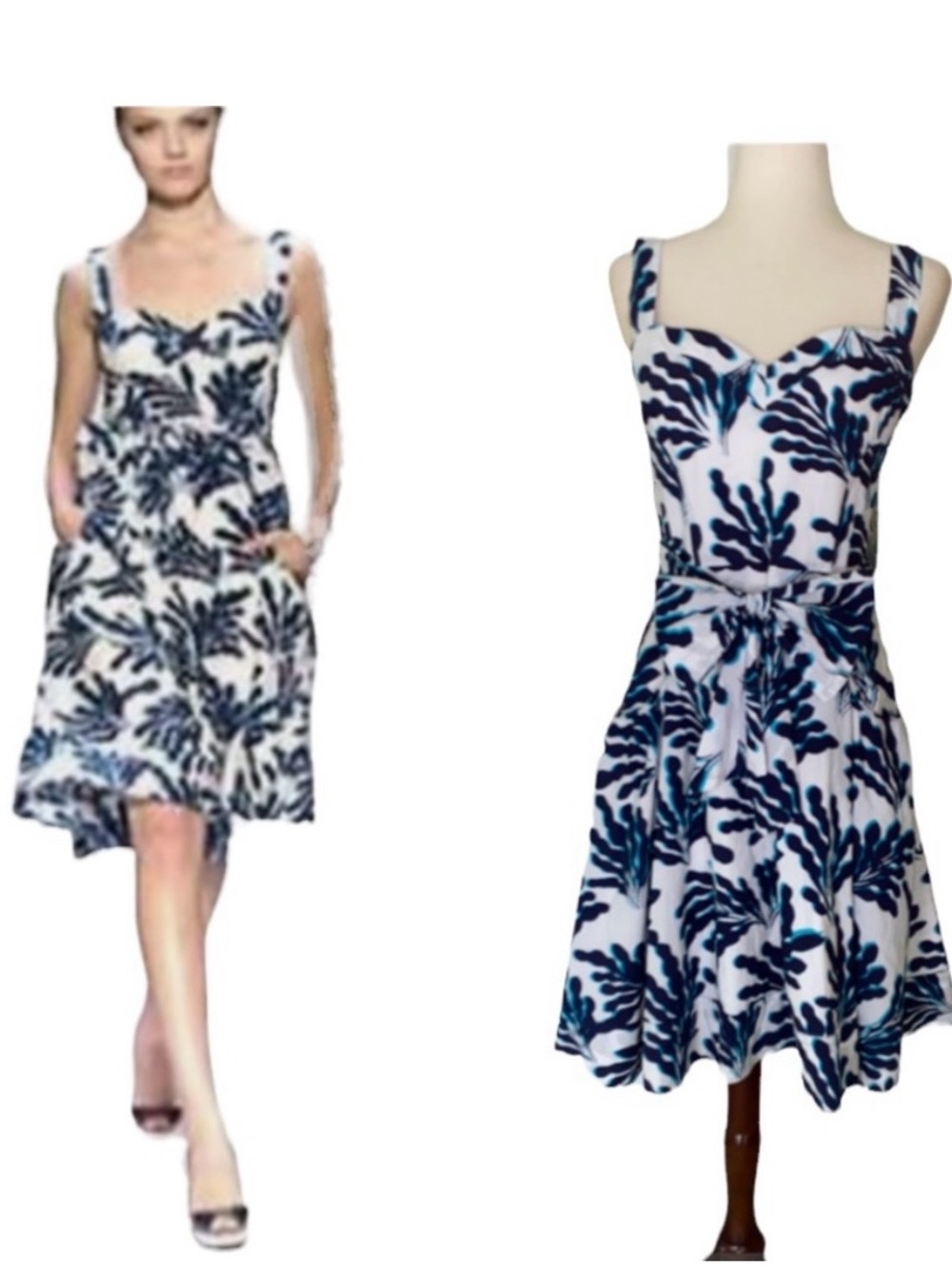 Diane Von Furstenberg Revel Blue & White Coral Bow Detail Fit & Flare Dress - 4